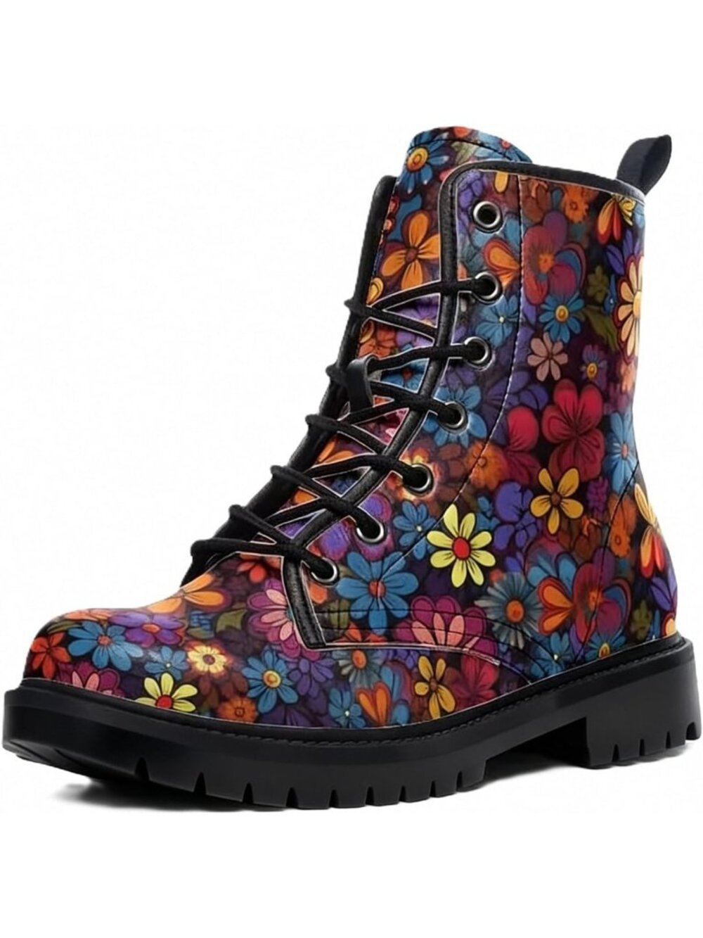 Stylish Floral Printed Ankle Boots - Lace-Up Combat Booties for Everyday